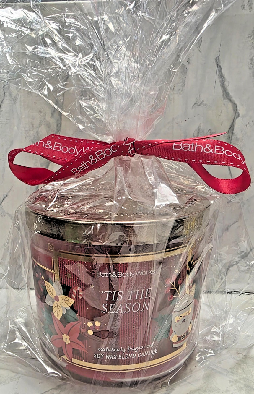 Bath & Body Works 'Tis The Season' 3-Wick/14.5 oz Apple Cinnamon Cedarwood, New